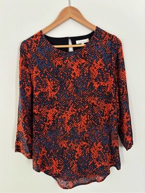 Sandro Orange and Blue Abstract Print Blouse